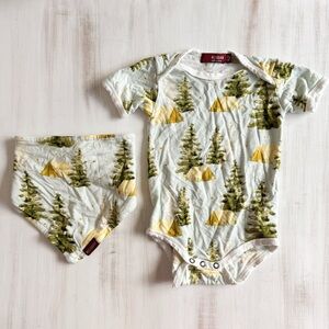 MilkBarn camping bodysuit & kerchief bib (size 6-12 months)